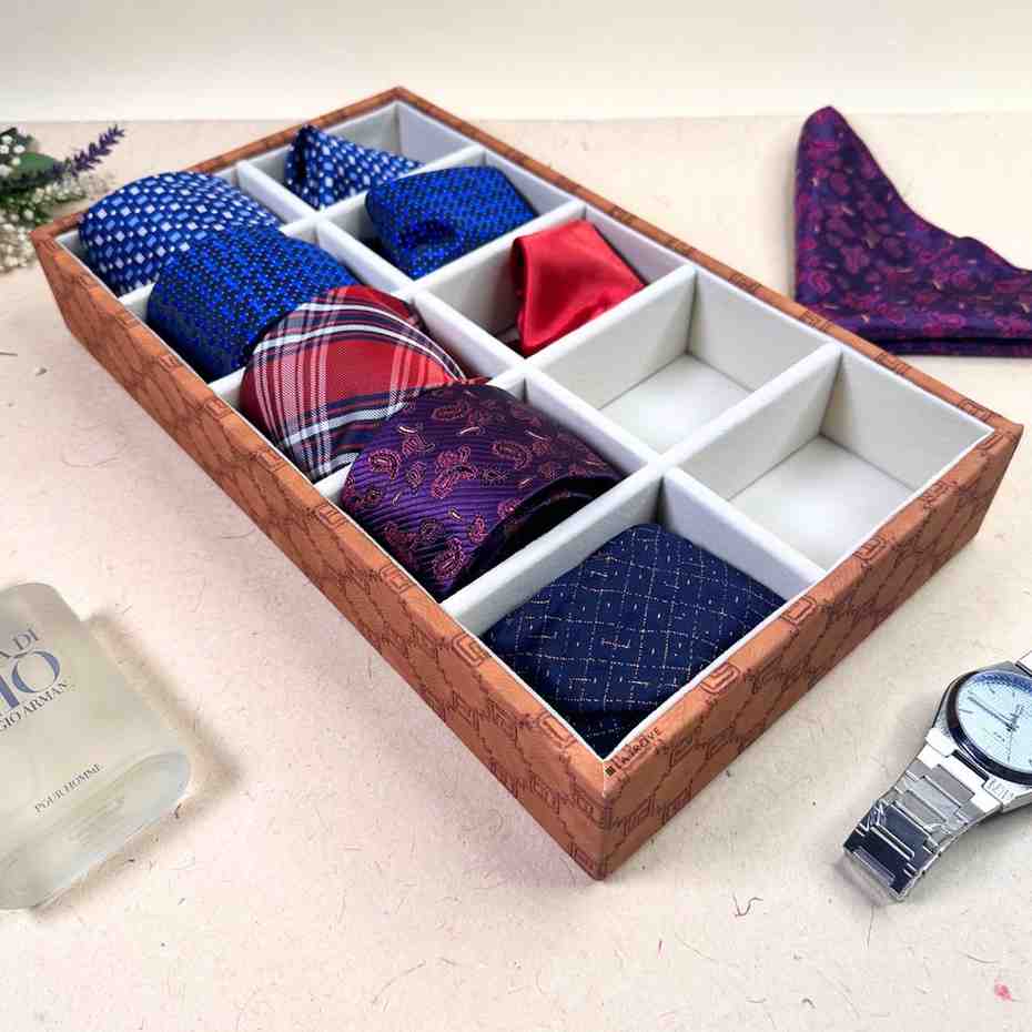 Designer 10-Slot Tie & Pocket Square Organiser Tray