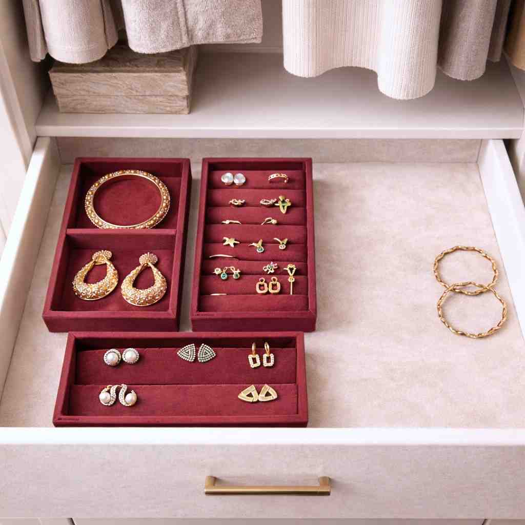 Mini Jewellery Tray Set – Ring, Earring & 2 Grid Organizer