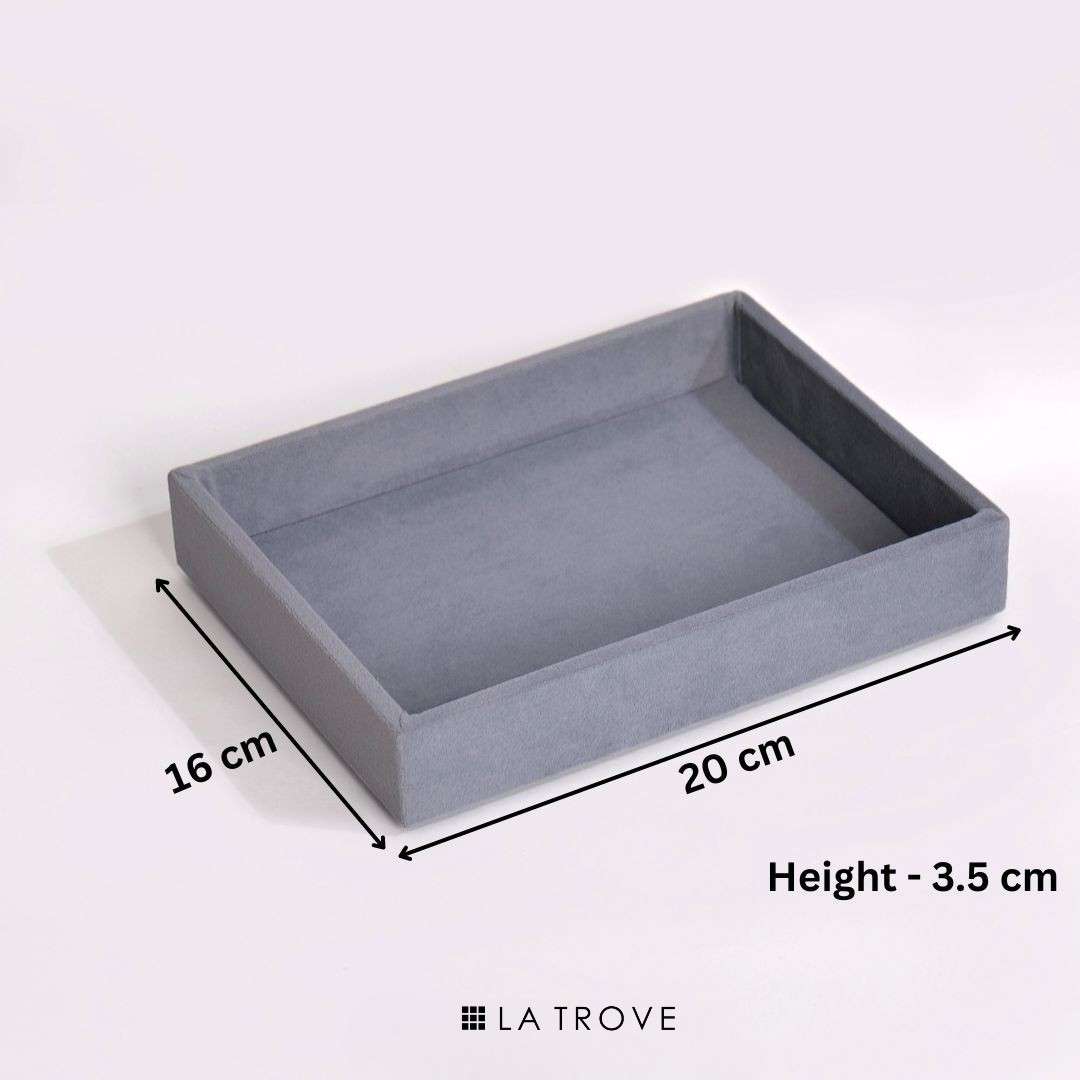 Dimensions of grey luxury plain jewellery tray for wardrobe drawer jewellery organisation – La Trove