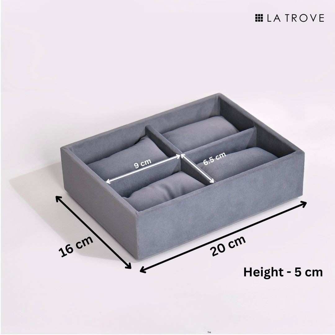 4 Slot Watch Tray Organiser for Drawer & Dresser – Premium Velvet Storage