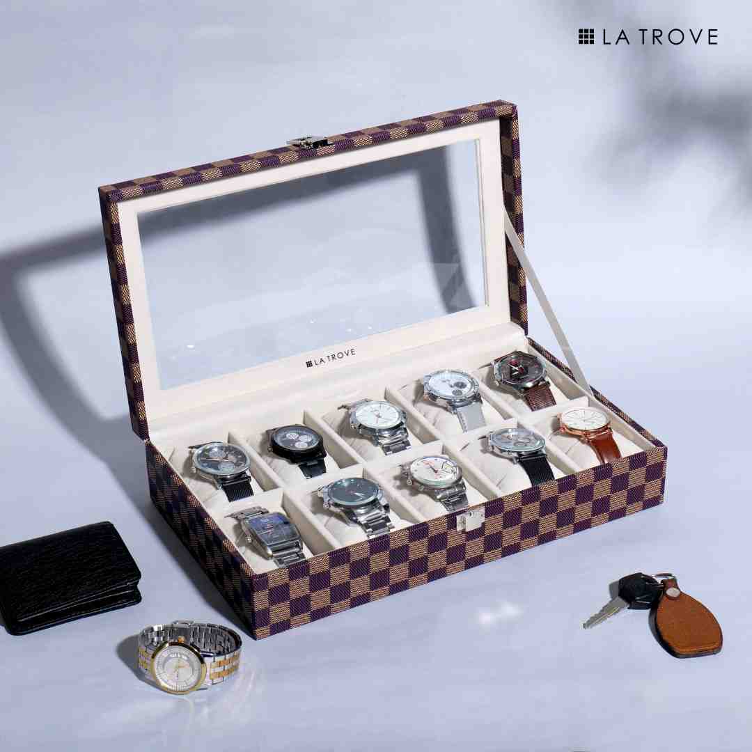 10 Slot Watch Box (With Glass Top)