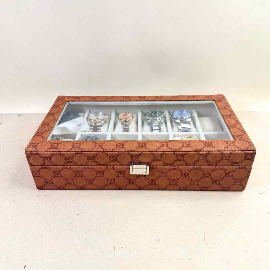 Designer 12-Slot Watch Box with Glass Top