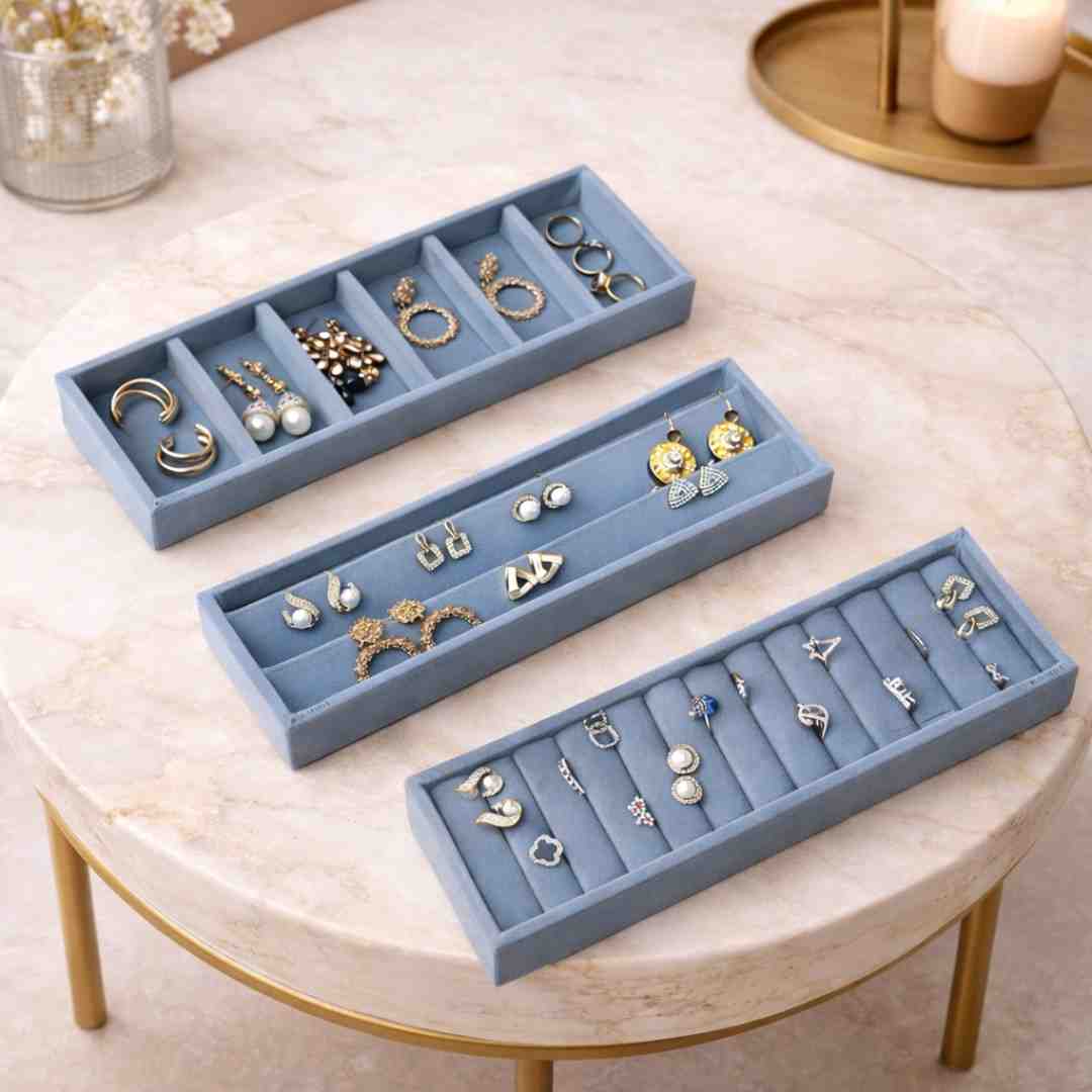 Jewellery Tray Combo for Earrings, Rings & 6 Grid Organizer