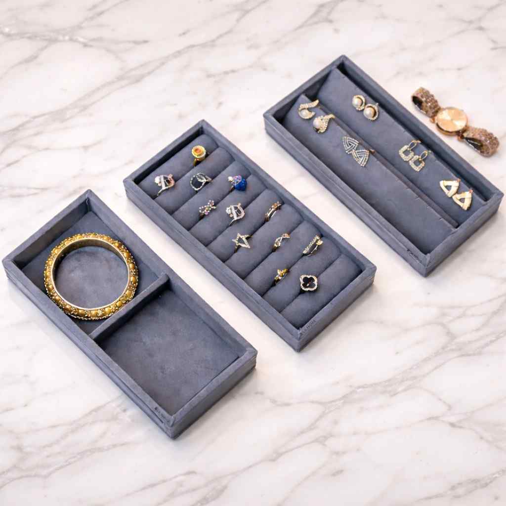 Mini Jewellery Tray Set – Ring, Earring & 2 Grid Organizer