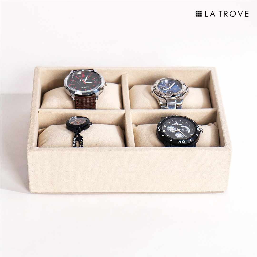 4 Slot Watch Tray Organiser for Drawer & Dresser – Premium Velvet Storage