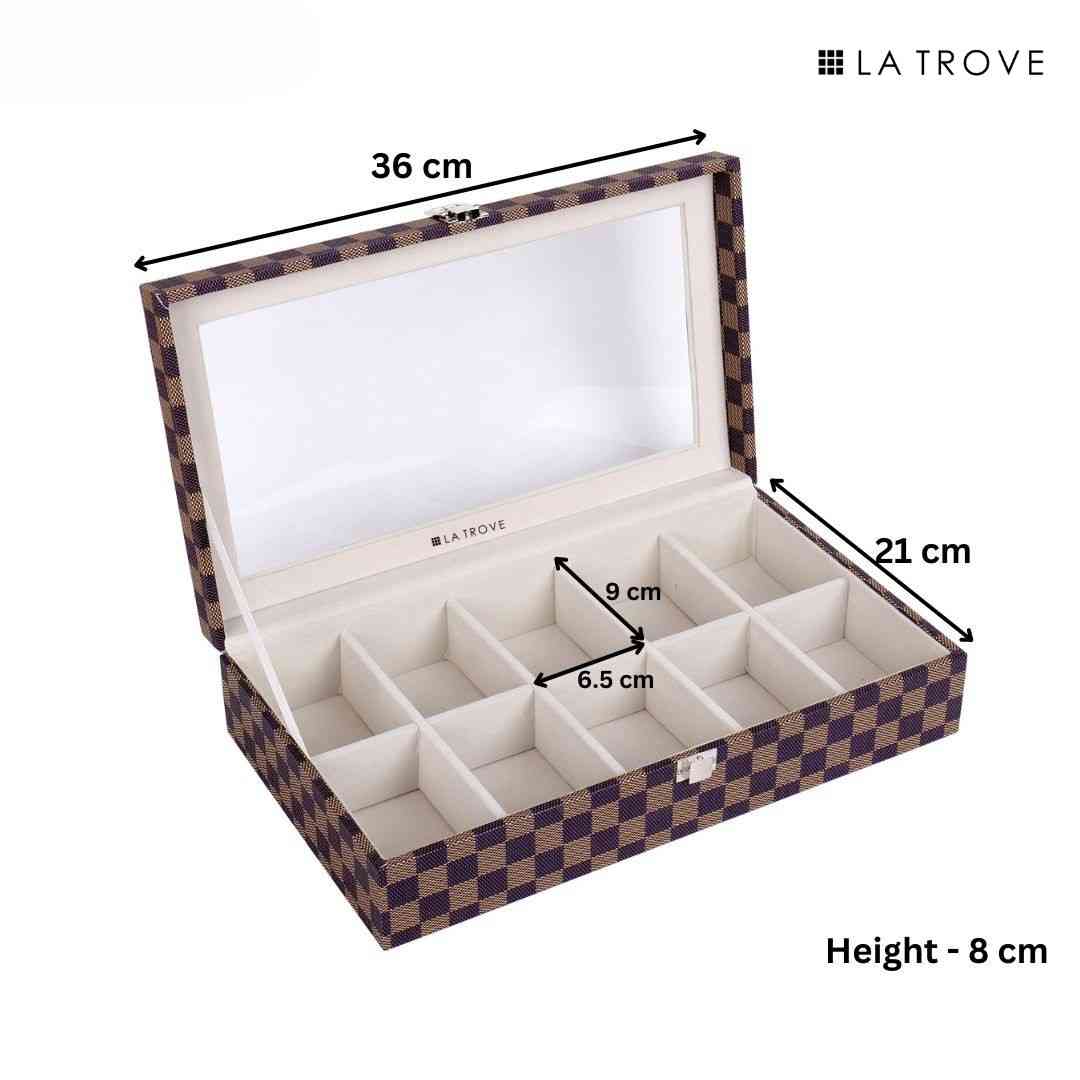 10 Slot Tie Pocket Square Box With Glass Top