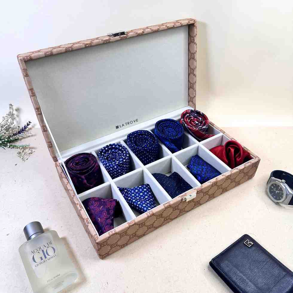 Designer 10 Slot Tie & Pocket Square Box
