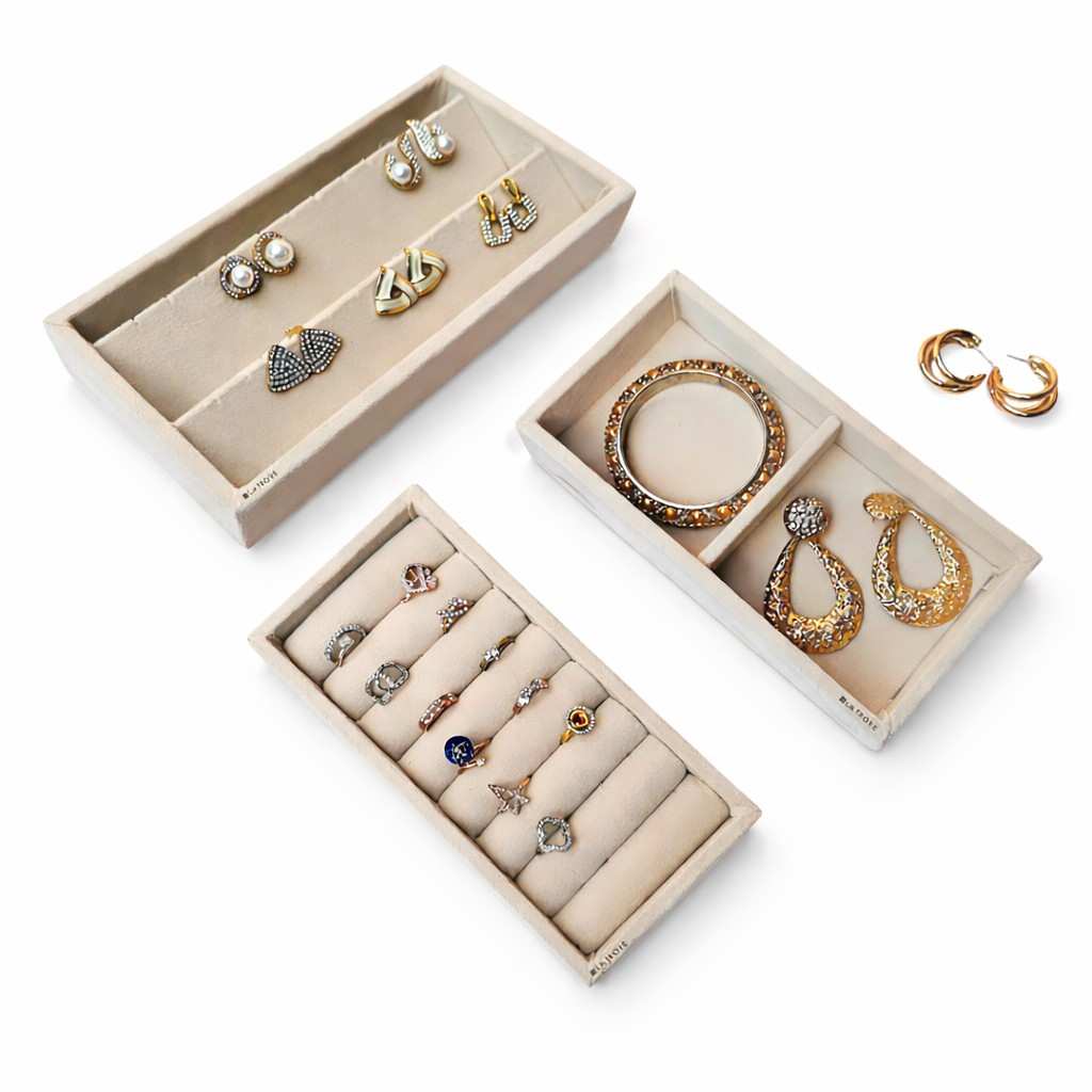 Mini Jewellery Tray Set – Ring, Earring & 2 Grid Organizer