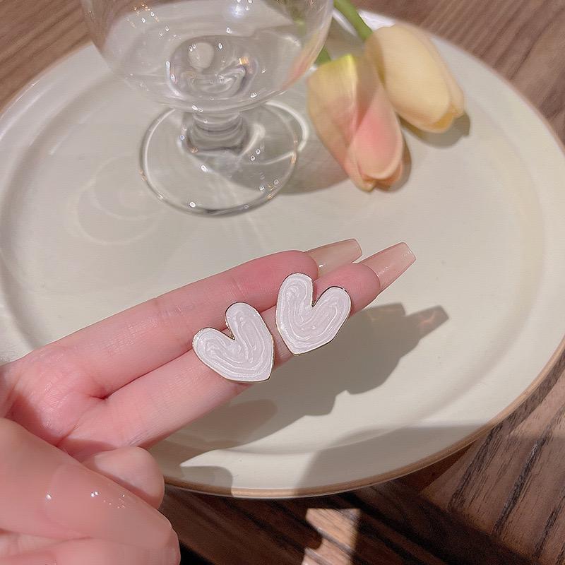 White Heart Stud Earrings