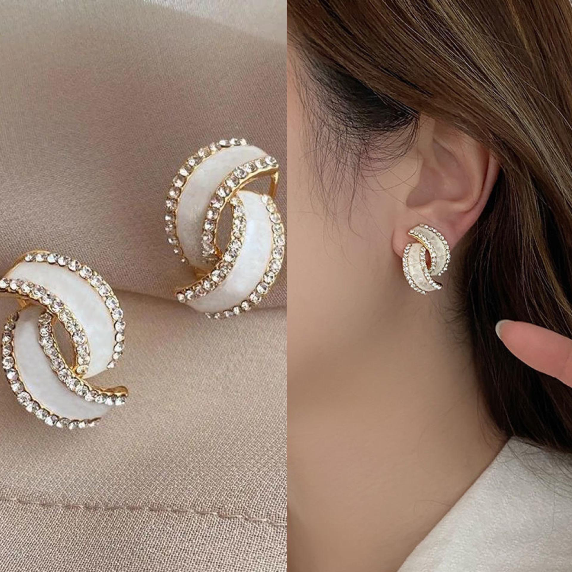 White Stone Studded Earrings