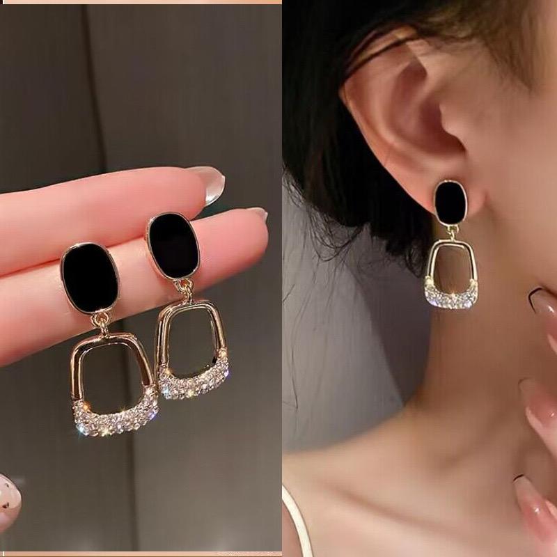Black Studded Hanging Earrings