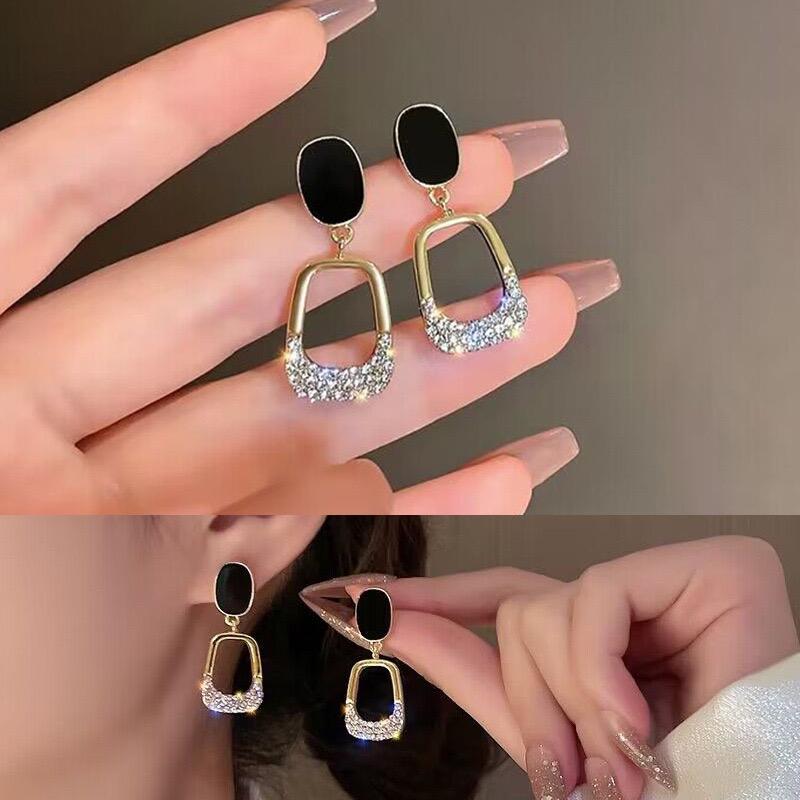 Black Studded Hanging Earrings by La Trove – Bold Statement Jewelry.