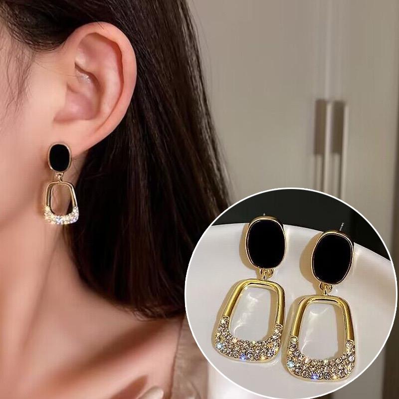 Black Studded Hanging Earrings
