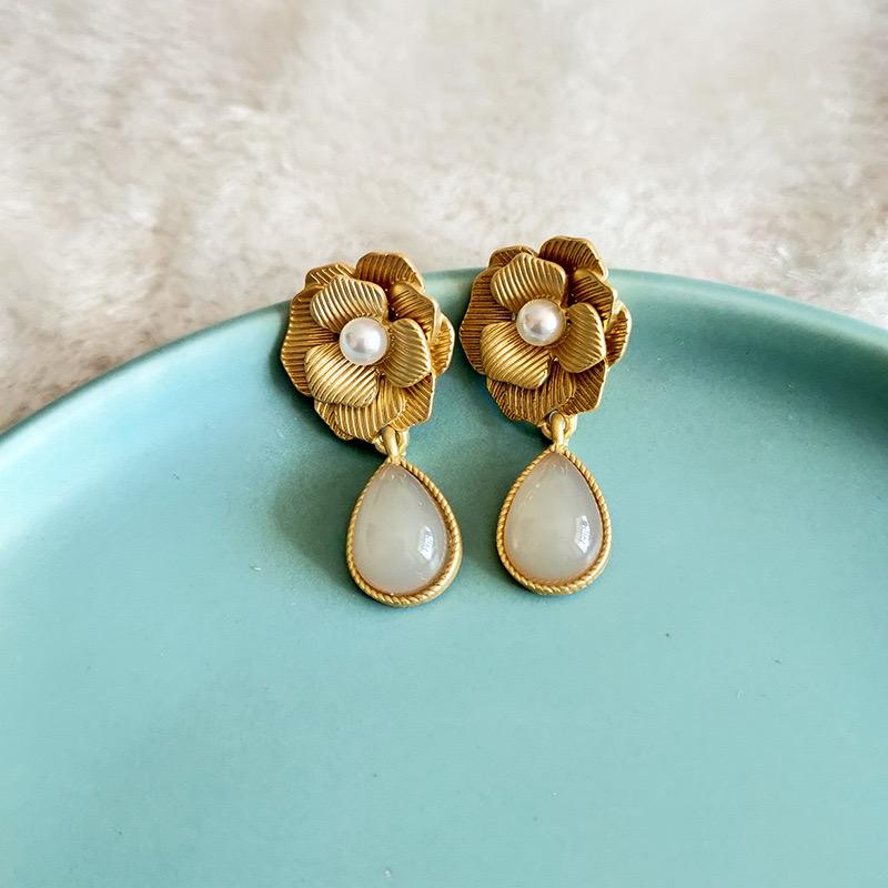 White Floral Drop Earrings for Women.