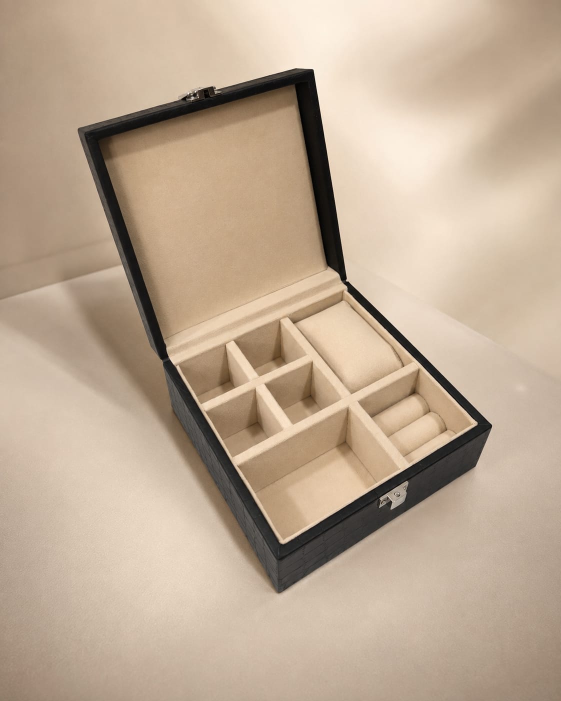 Velvet Jewellery & Watch Organizer Box Premium Leatherette Storage Box