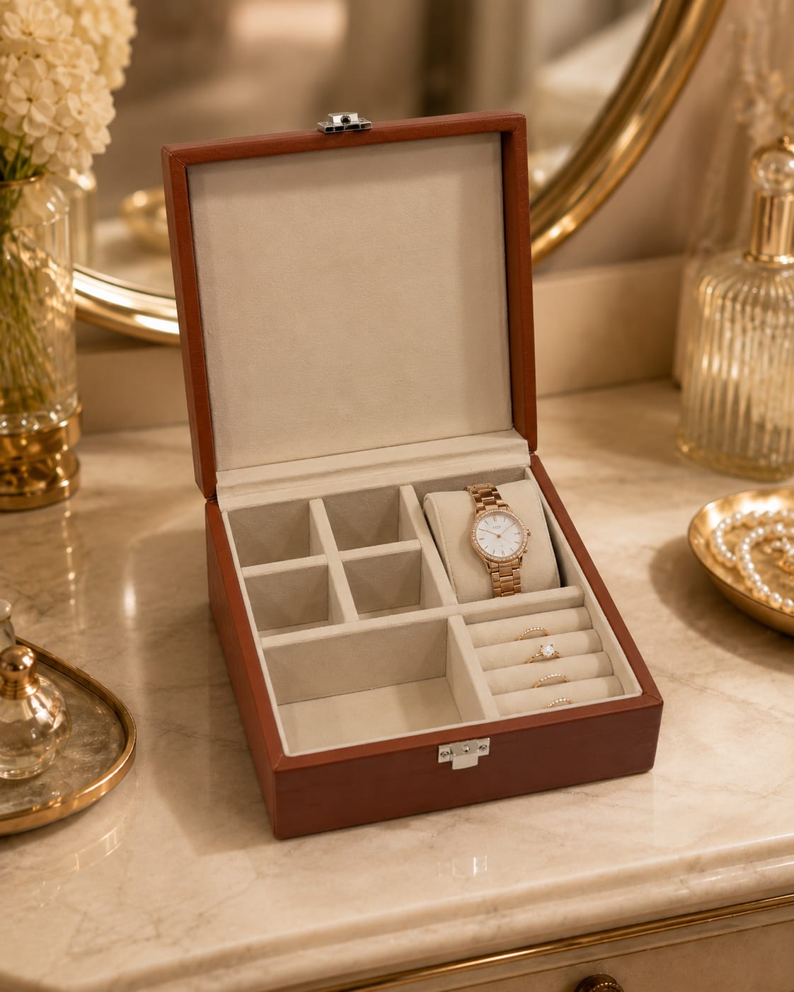 Brown Velvet Jewellery & Watch Organizer Box