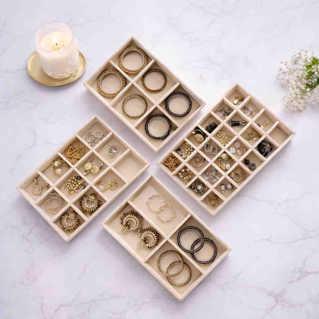 Drawer Stackable Jewellery Trays – Velvet Grid Organisers (4, 6, 12, 24)