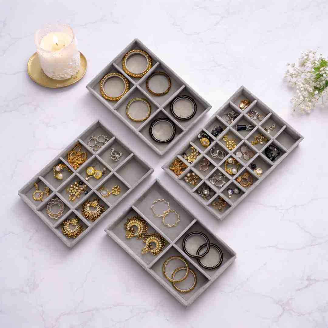 Drawer Stackable Jewellery Trays – Velvet Grid Organisers (4, 6, 12, 24)