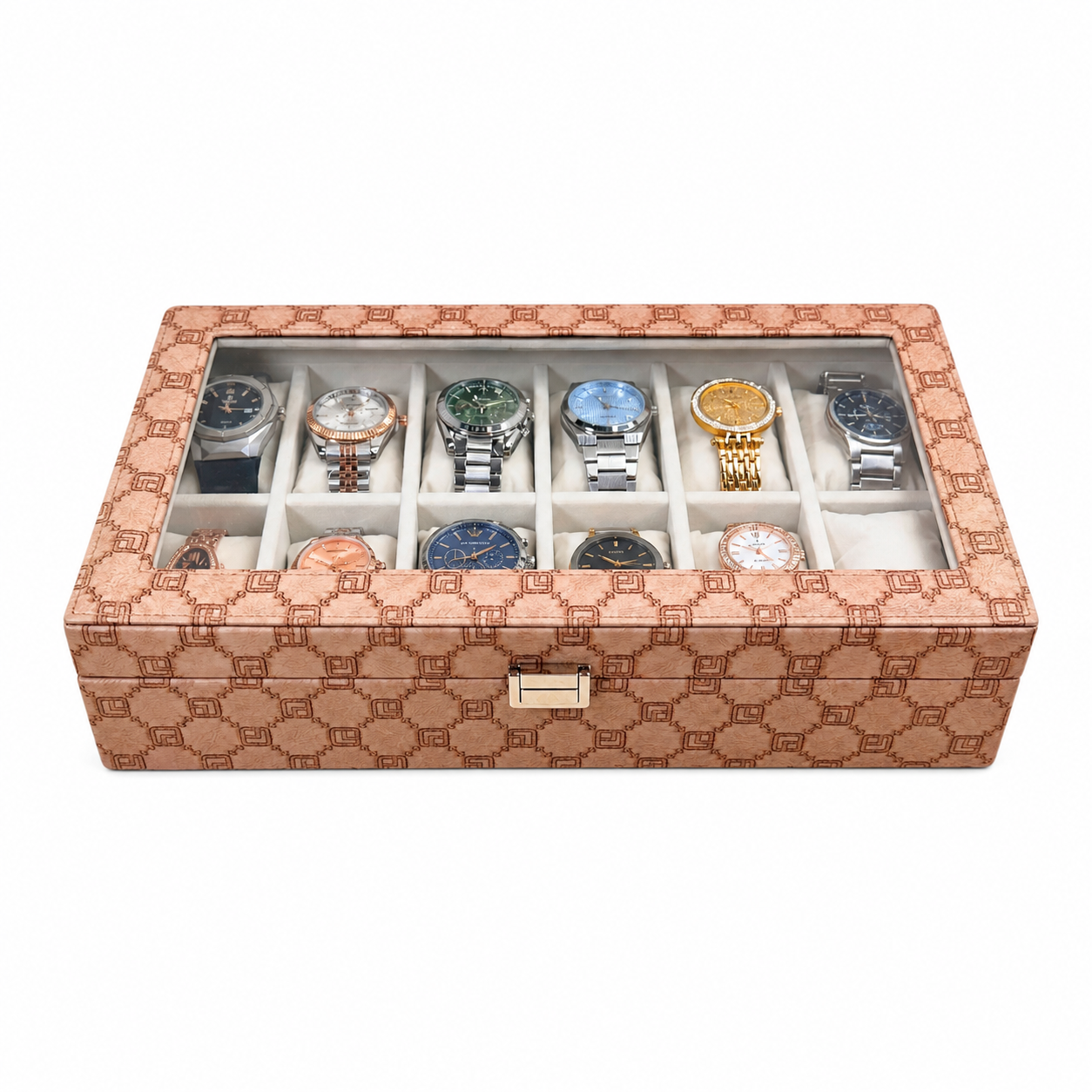 Designer 12-Slot Watch Box with Glass Top