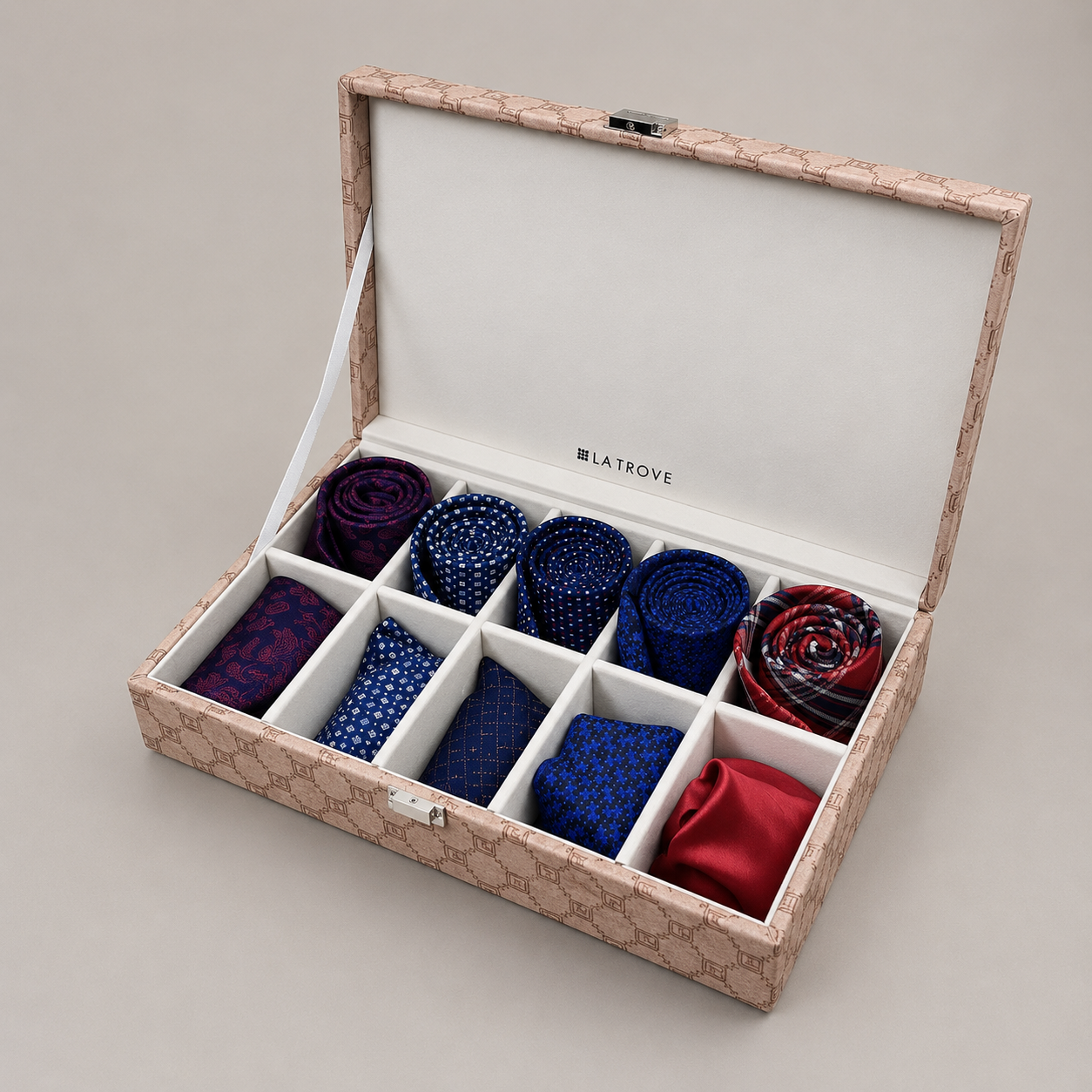 Designer 10 Slot Tie & Pocket Square Box