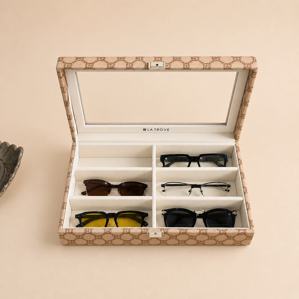 Designer 6 Slot Sunglass Organiser Box With Glass Top