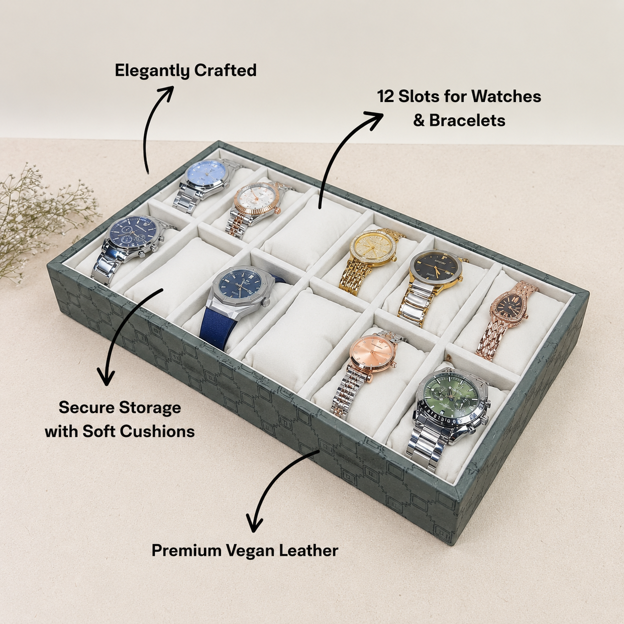 Designer 12-Slot Watch Tray