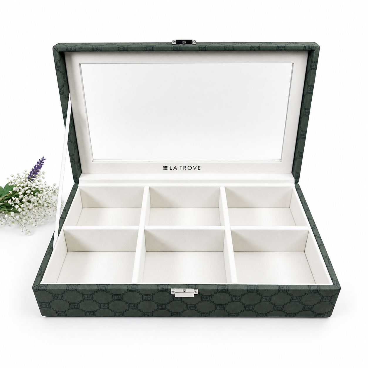 Designer 6 Slot Belt Box With Glass Lid