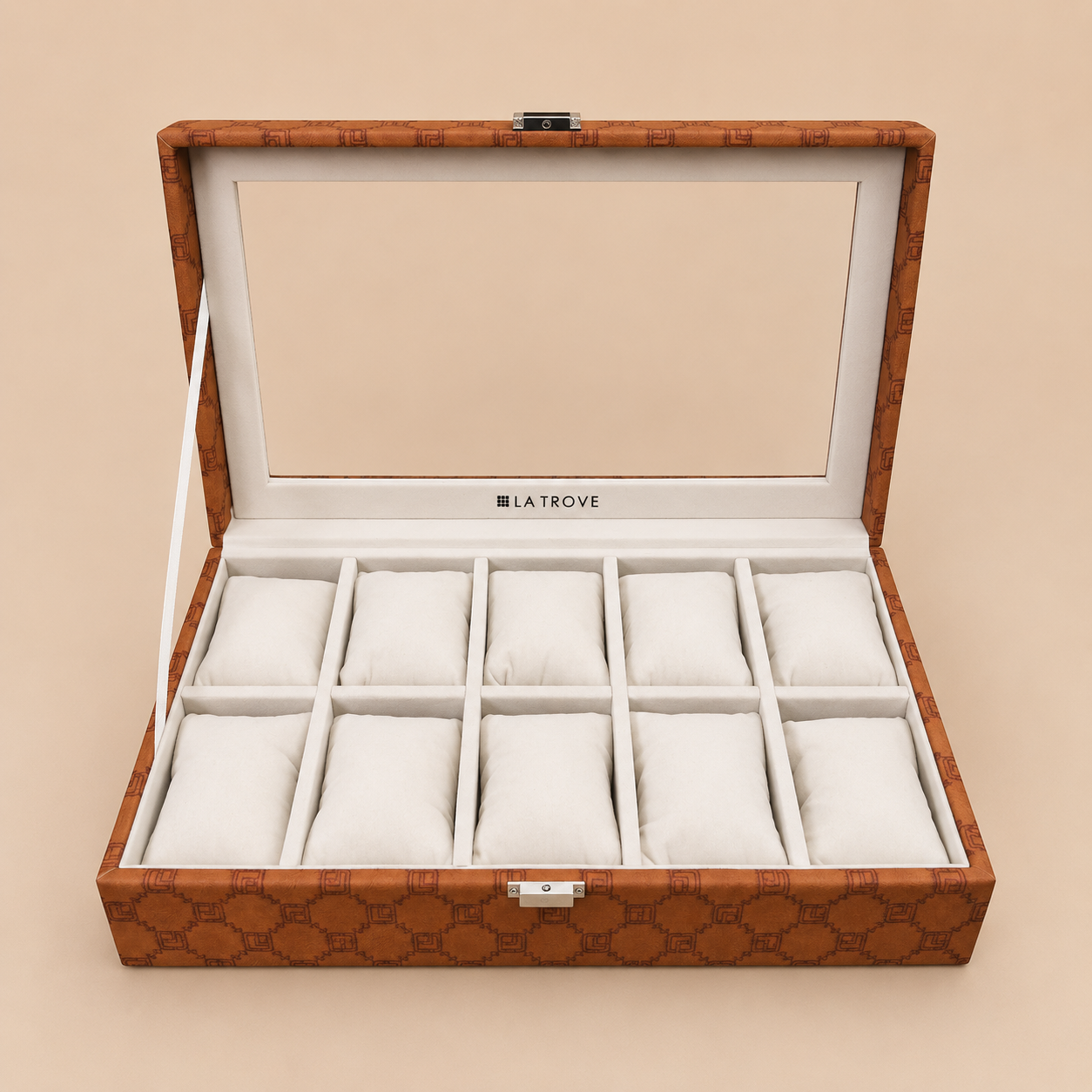 Designer 10 Slot Watch Box With Glass Top