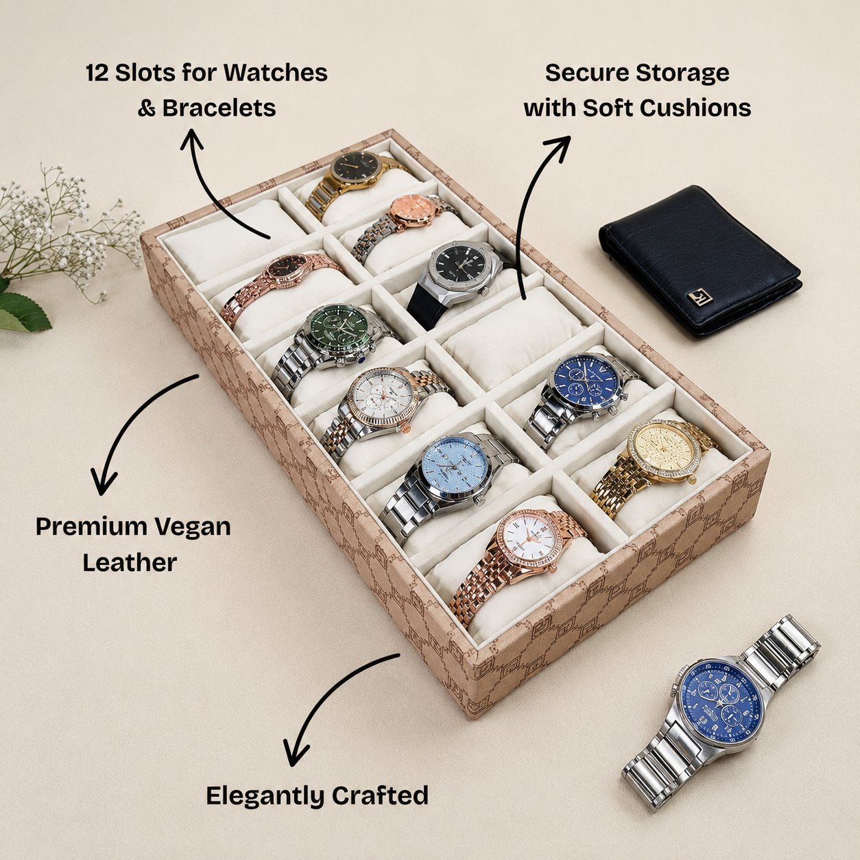 Designer 12-Slot Watch Tray