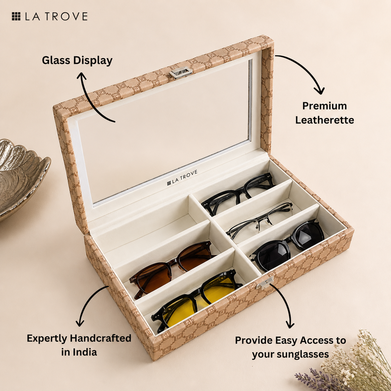 Designer 6 Slot Sunglass Organiser Box With Glass Top