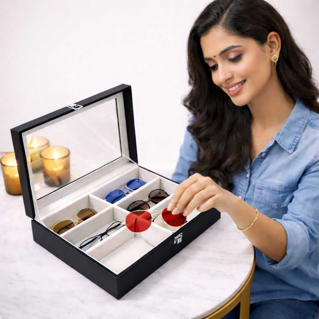 TBT 6-Slot Sunglass Organiser Box with Glass Top