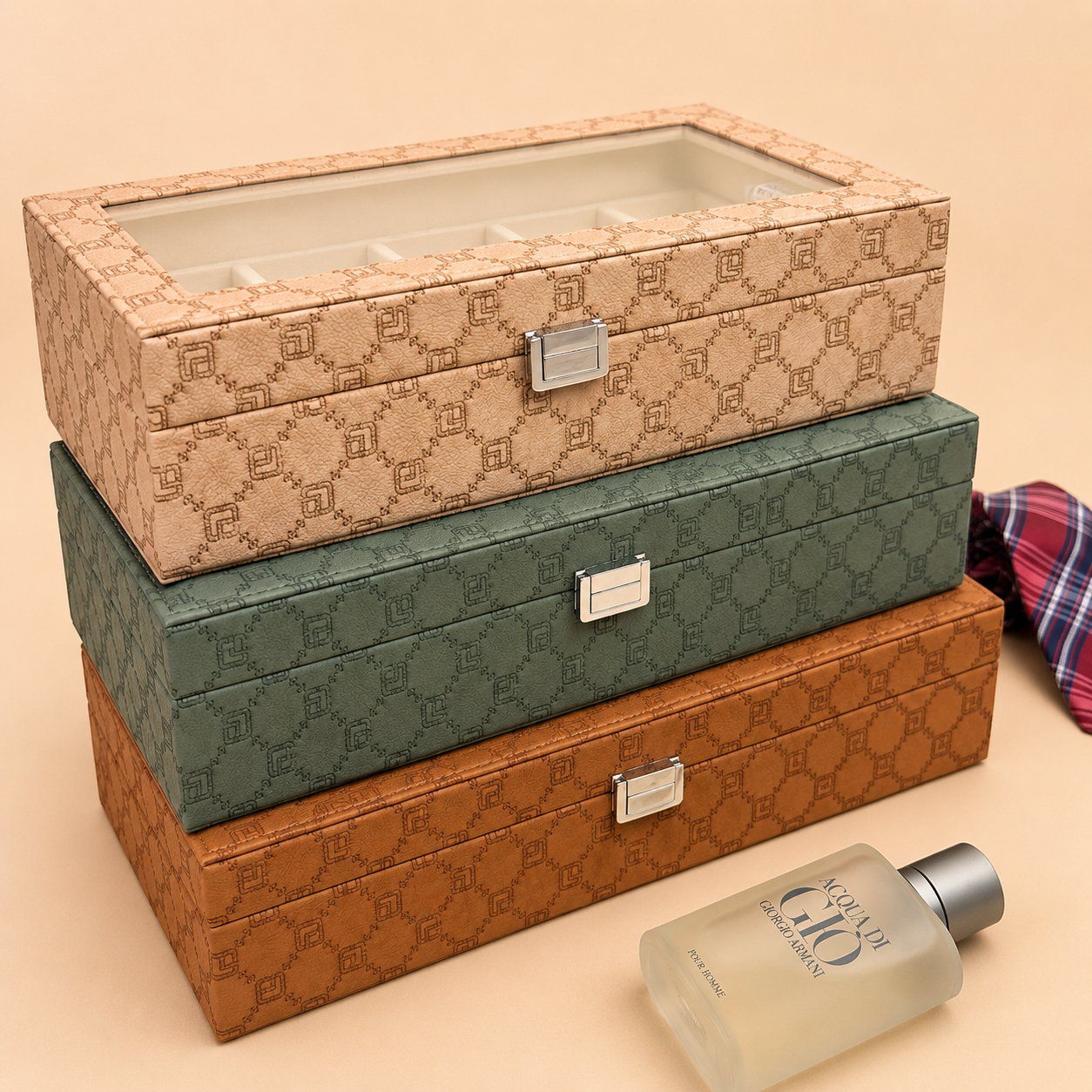 Designer 10 Slot Watch Box With Glass Top