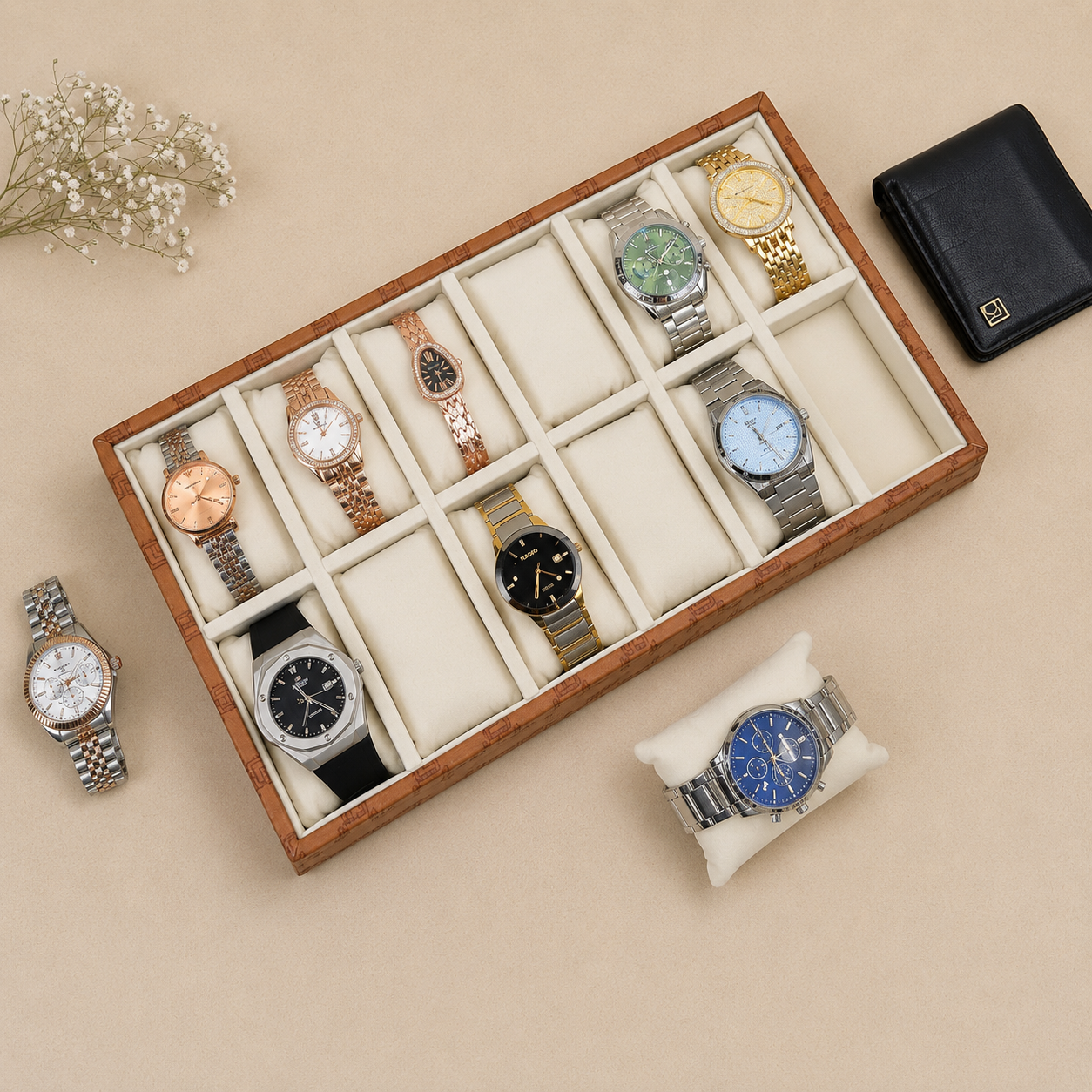 Designer 12-Slot Watch Tray