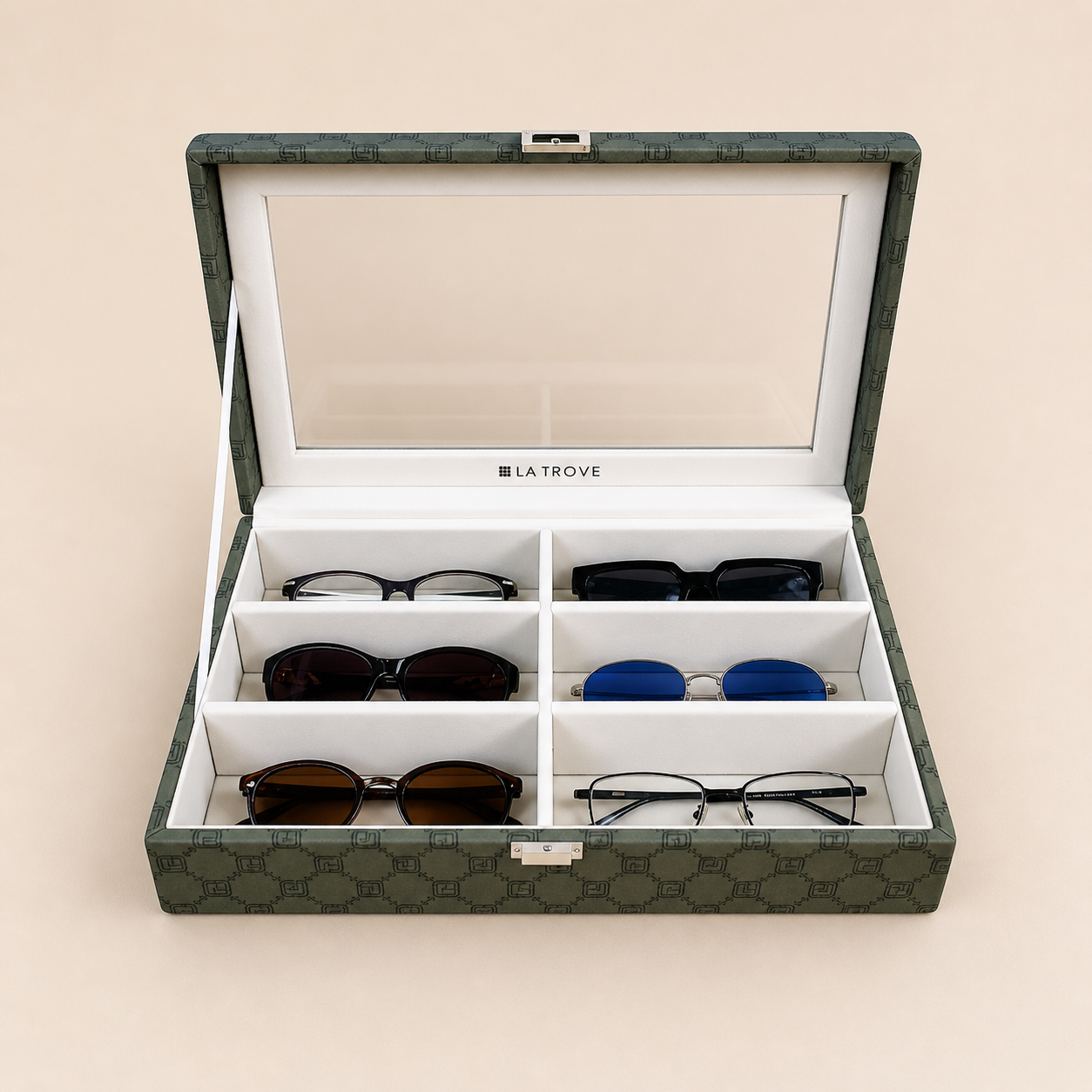 Designer 6 Slot Sunglass Organiser Box With Glass Top