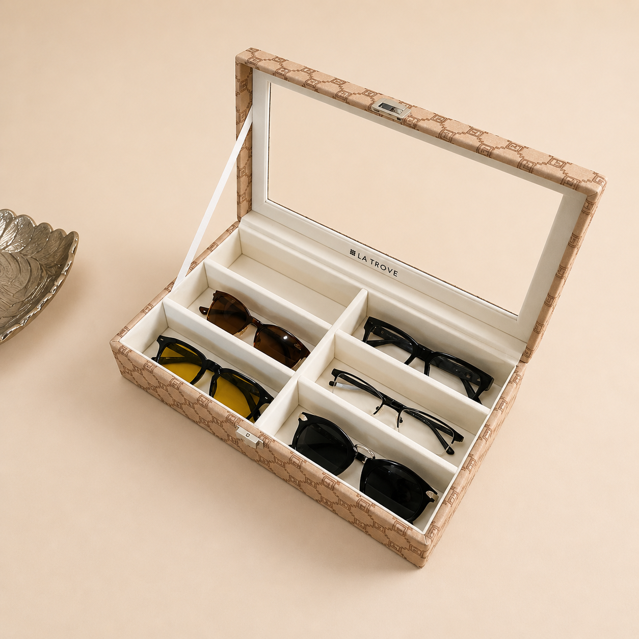 Designer 6 Slot Sunglass Organiser Box With Glass Top