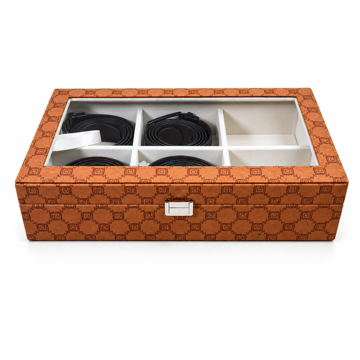 Designer 6 Slot Belt Box With Glass Lid