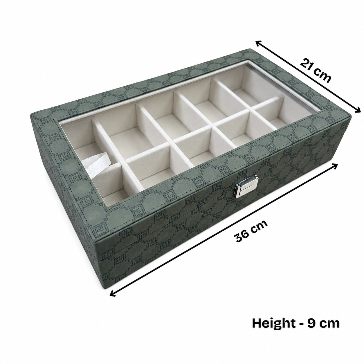 Designer 10 Slot Tie Pocket Square Box With Glass Top