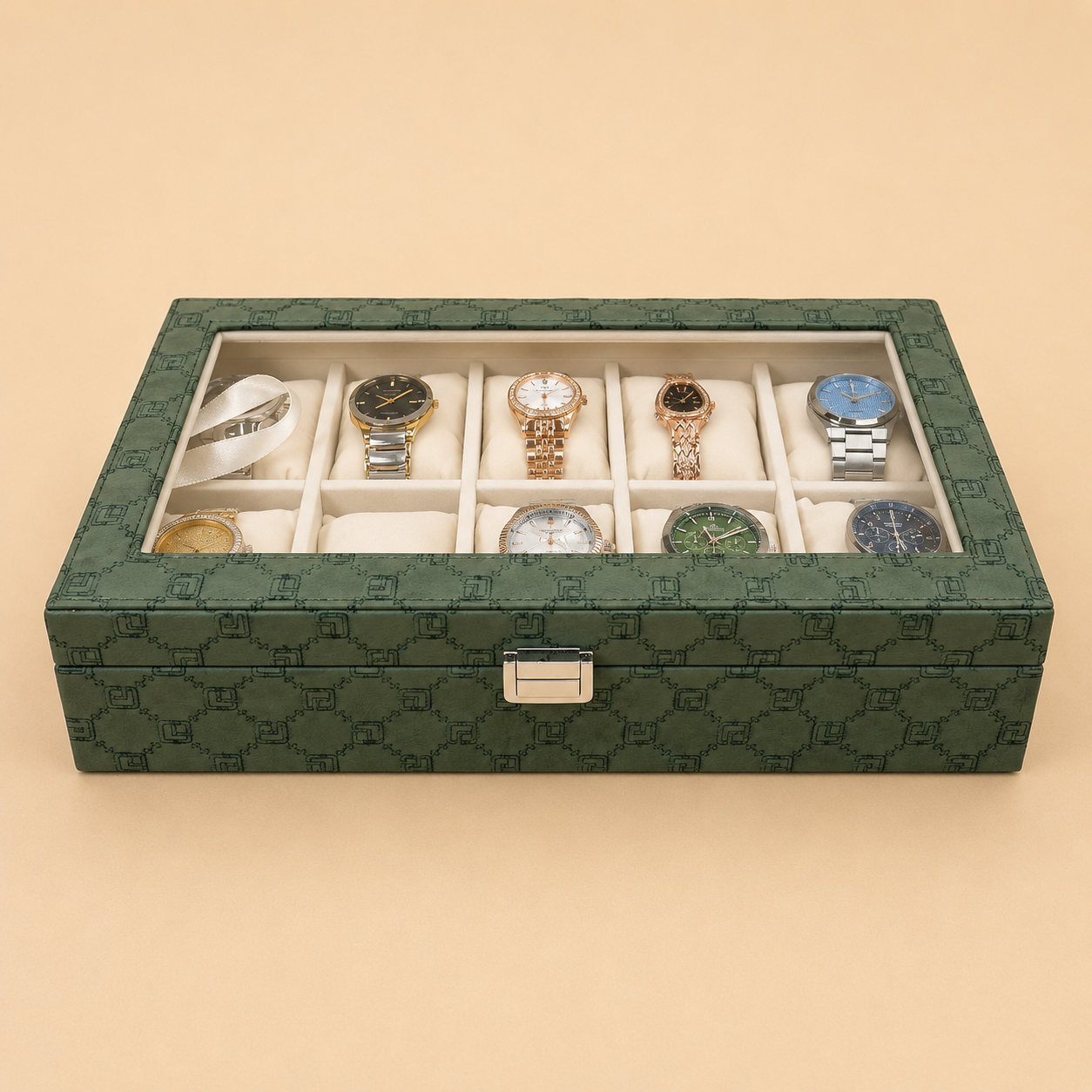 Designer 10 Slot Watch Box With Glass Top