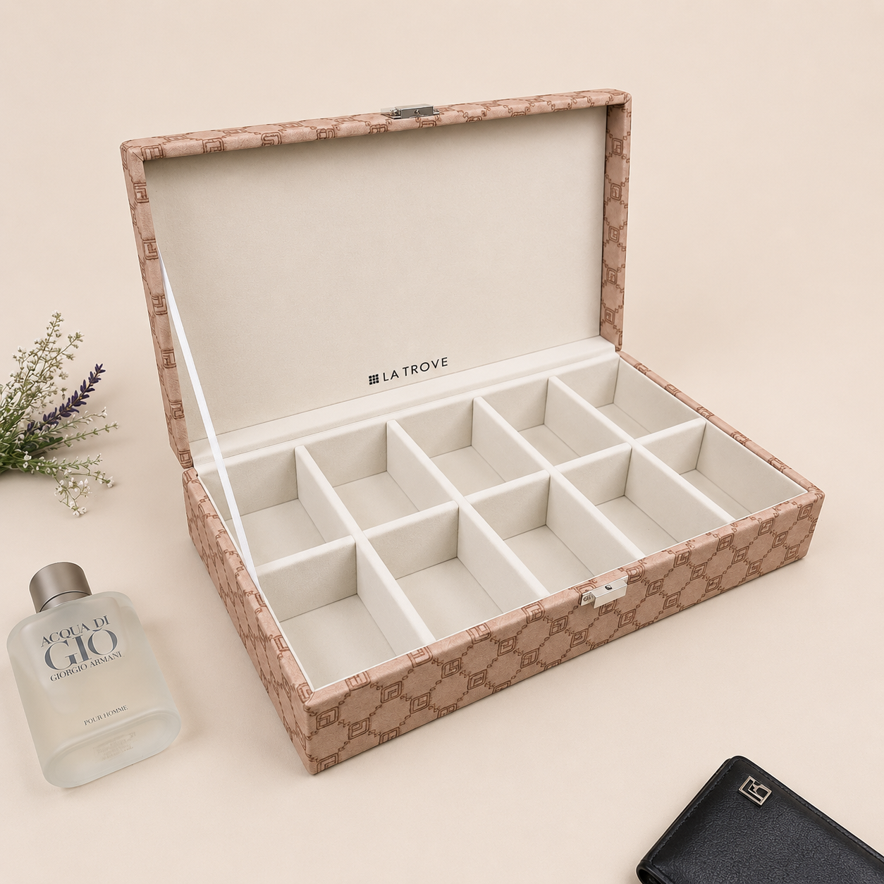 Designer 10 Slot Tie & Pocket Square Box