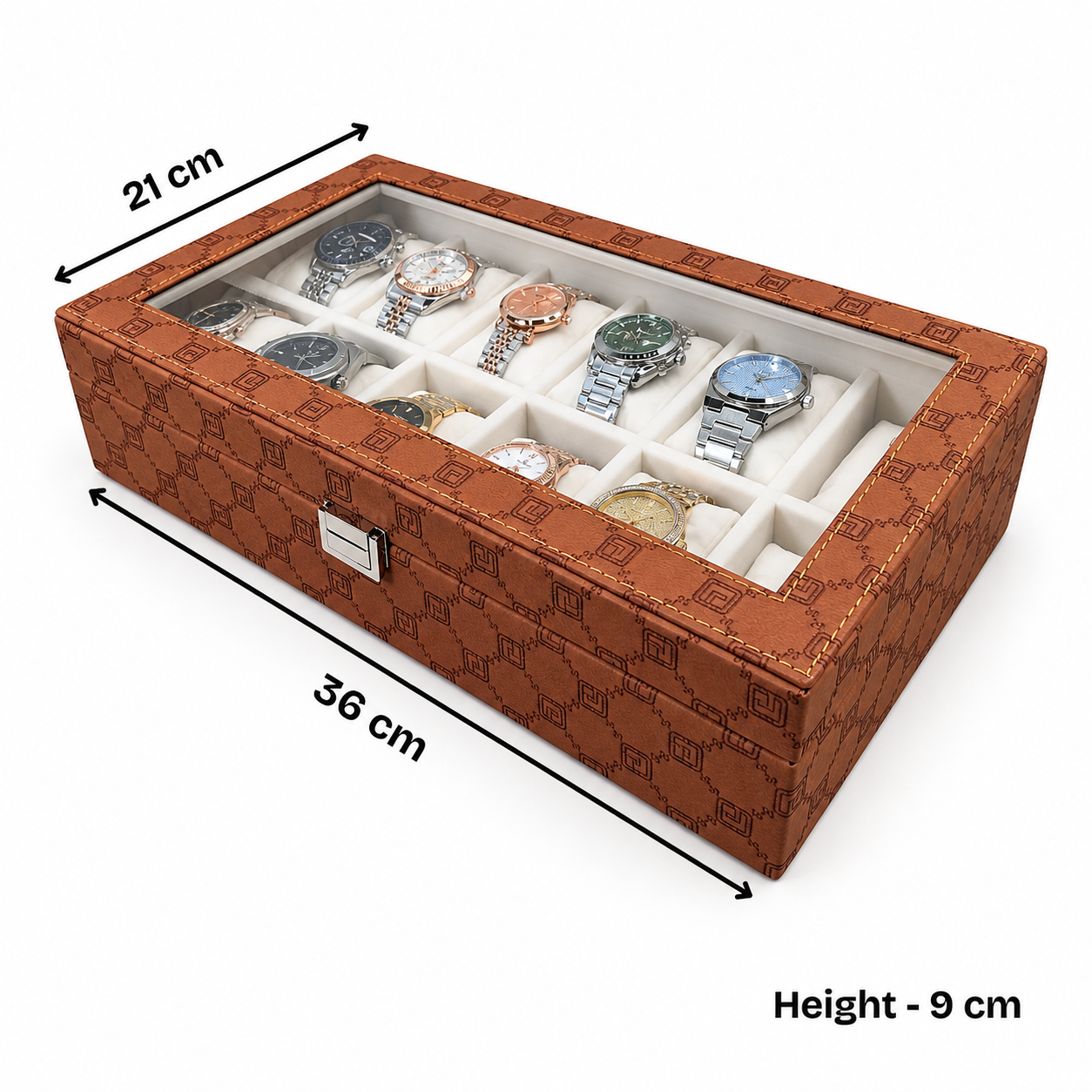 Designer 12-Slot Watch Box with Glass Top