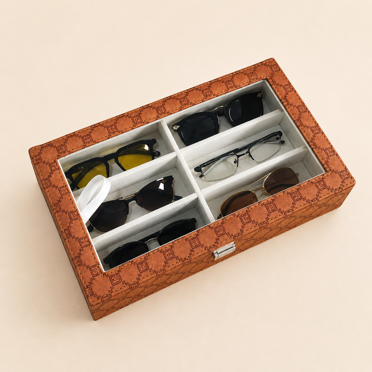 Designer 6 Slot Sunglass Organiser Box With Glass Top