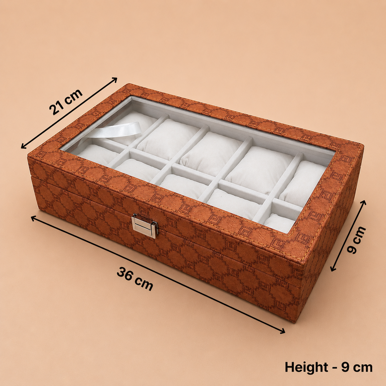 Designer 10 Slot Watch Box With Glass Top