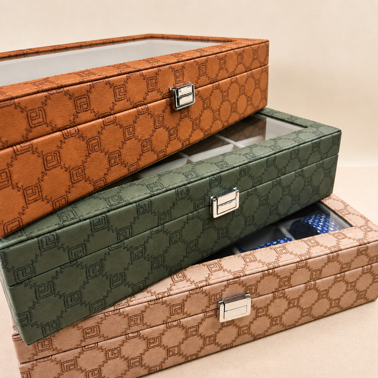 Designer 10 Slot Watch Box With Glass Top