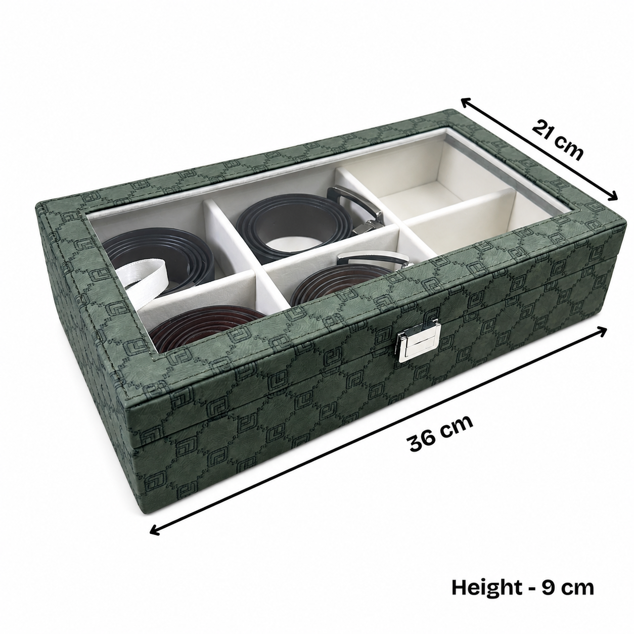 Designer 6 Slot Belt Box With Glass Lid
