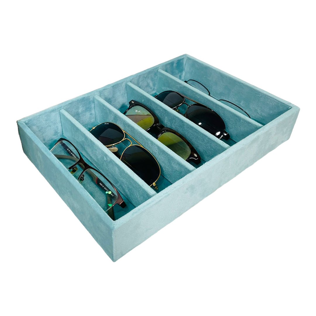 Sea Green 5-slot velvet sunglass tray – organizer by Latrove.