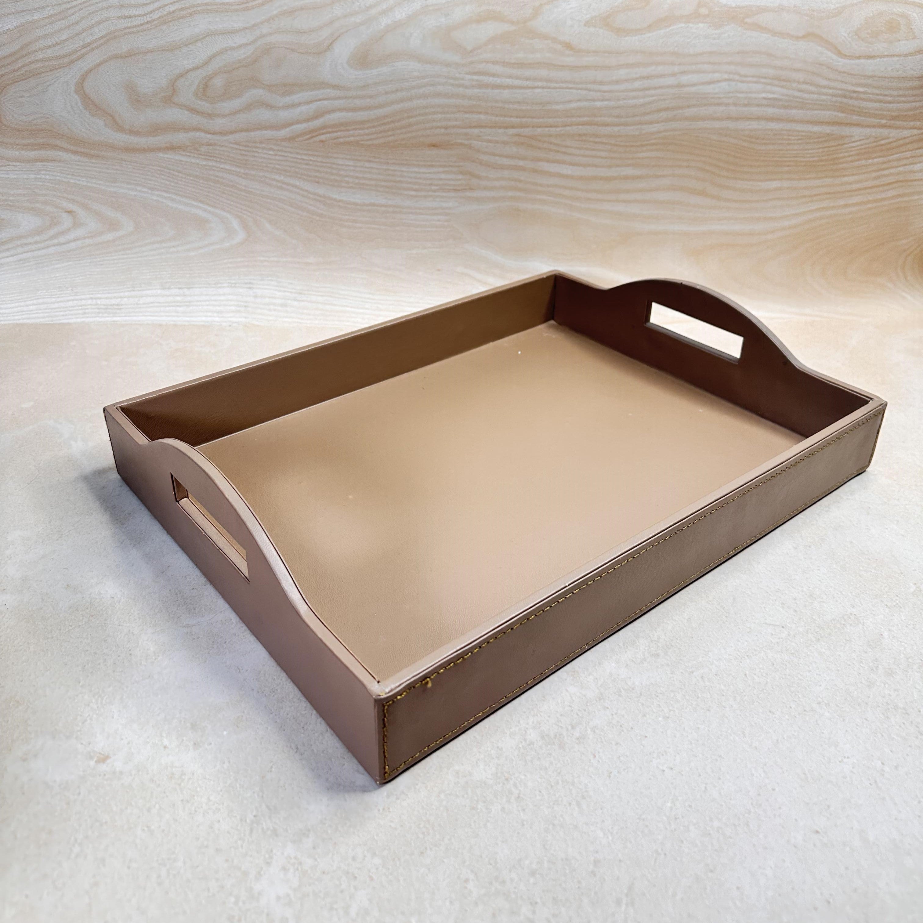 Set Of 3 Premium Tan Faux Leather Nesting Tray