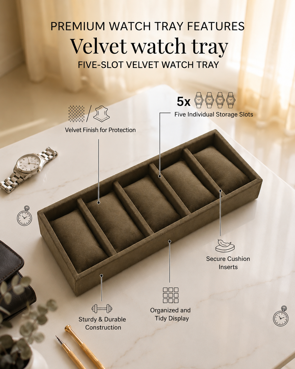 5 Slot Watch Tray (Sleek)