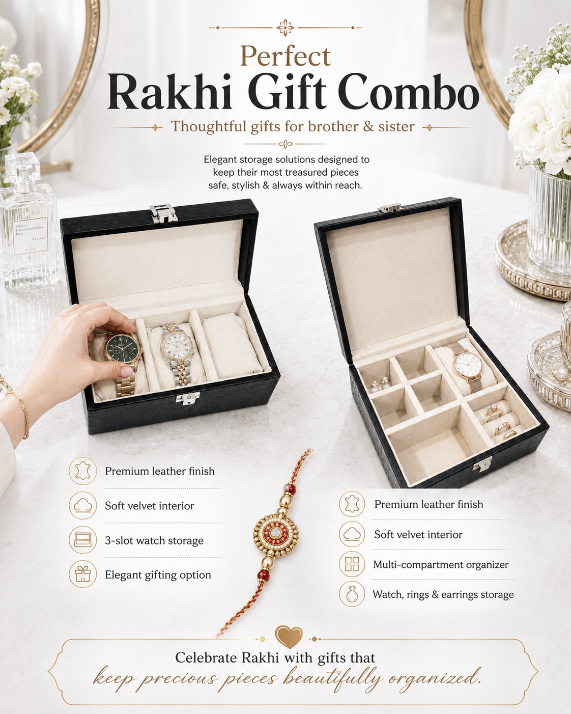 Rakhi Gift Combo for Brother & Sister Black Organizer Set