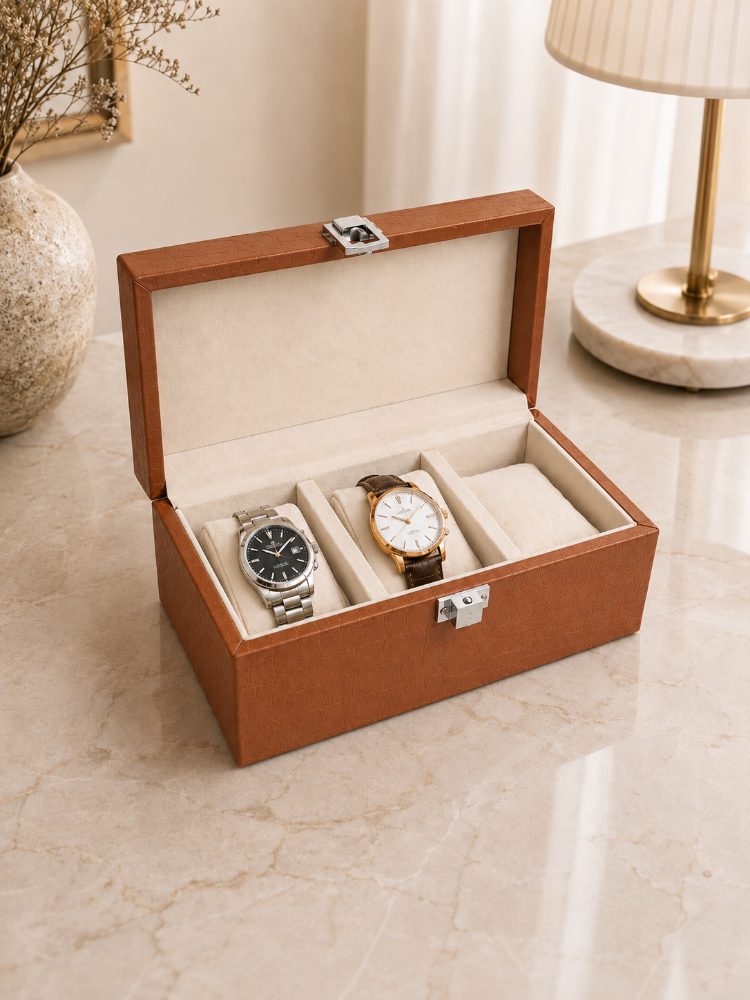 3 Slot Watch Box Organizer(Brown)