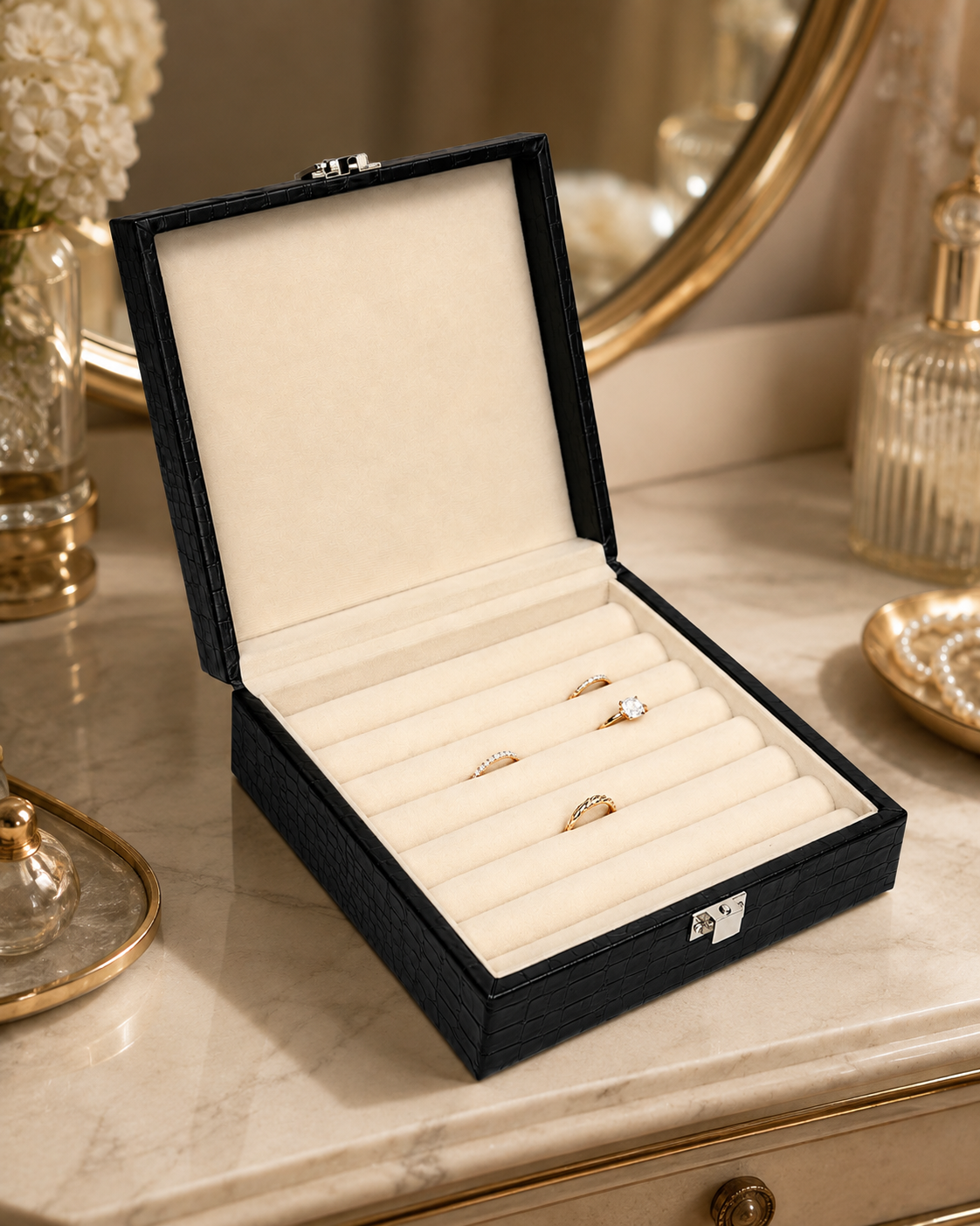 Velvet Ring Organizer Box (Black)